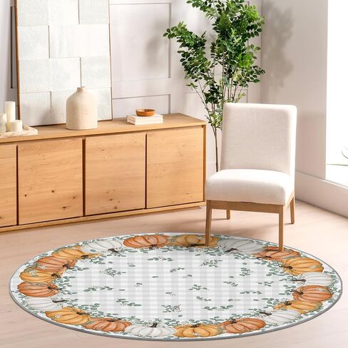 Artoid Mode Orange Pumpkins Eucalyptus Leaves Fall Area Rug, Autumn Thanksgiving Home Decor Low-Profile Washable Area Rugs for Entryway Bedroom Living Room Laundry Room Indoor 5x7 Feet in Saudi Arabia