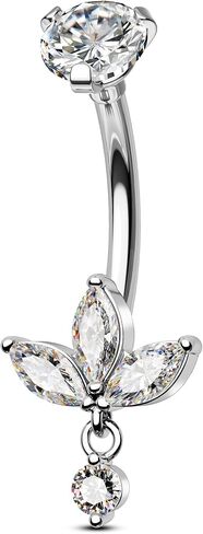 COCHARM Lotus Belly Button Rings Dangle 14G Dangle Belly Navel Button Piercing Surgical Steel Navel Piercing Jewelry Dangling in Saudi Arabia