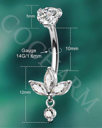 COCHARM Lotus Belly Button Rings Dangle 14G Dangle Belly Navel Button Piercing Surgical Steel Navel Piercing Jewelry Dangling in Saudi Arabia