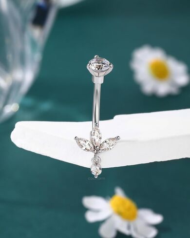 COCHARM Lotus Belly Button Rings Dangle 14G Dangle Belly Navel Button Piercing Surgical Steel Navel Piercing Jewelry Dangling in Saudi Arabia
