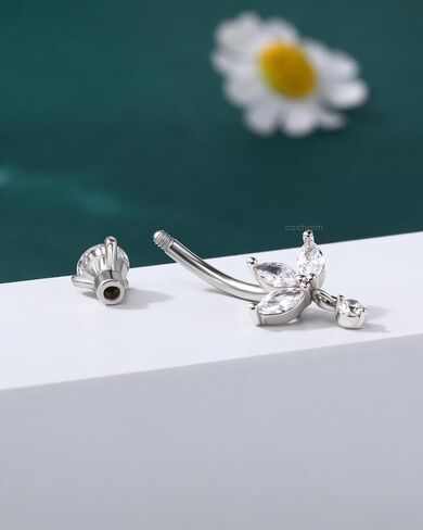 COCHARM Lotus Belly Button Rings Dangle 14G Dangle Belly Navel Button Piercing Surgical Steel Navel Piercing Jewelry Dangling in Saudi Arabia