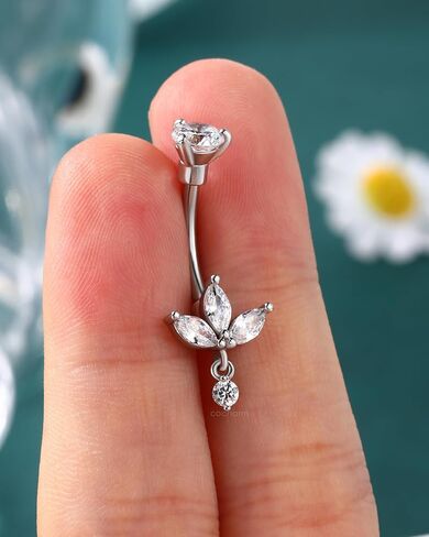 COCHARM Lotus Belly Button Rings Dangle 14G Dangle Belly Navel Button Piercing Surgical Steel Navel Piercing Jewelry Dangling in Saudi Arabia