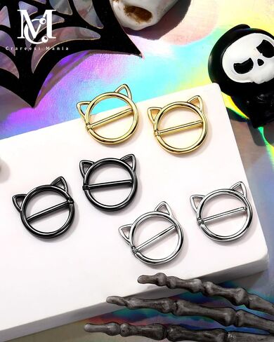 CM Crareesi Mania Black Nipple Rings, 316L Surgical Steel Nipple Piercing Jewelry, 14G Cat Nipple Clicker Ring for Women in Saudi Arabia