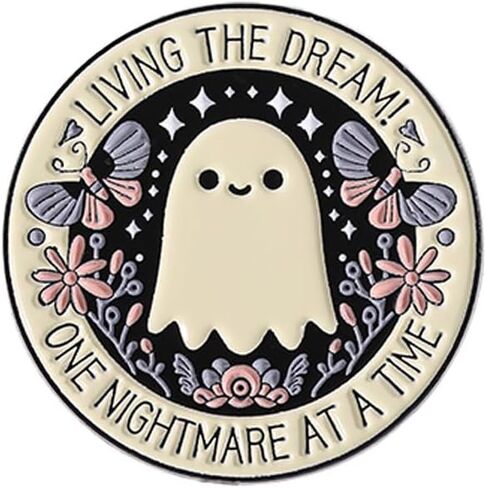 Cute Ghost Enamel Pin Butterfly Flower Round Brooch for Women Men Cartoon Novelty Living the Dream! One Nightmare at a Time Lapel Pins Badge Halloween Bag Jacket Backpack Hat Clothes Accessories in Saudi Arabia