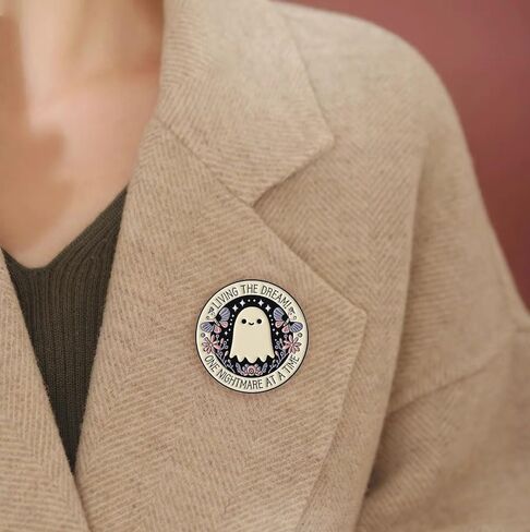 Cute Ghost Enamel Pin Butterfly Flower Round Brooch for Women Men Cartoon Novelty Living the Dream! One Nightmare at a Time Lapel Pins Badge Halloween Bag Jacket Backpack Hat Clothes Accessories in Saudi Arabia