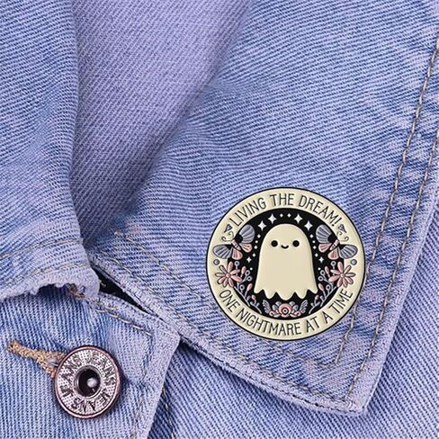 Cute Ghost Enamel Pin Butterfly Flower Round Brooch for Women Men Cartoon Novelty Living the Dream! One Nightmare at a Time Lapel Pins Badge Halloween Bag Jacket Backpack Hat Clothes Accessories in Saudi Arabia