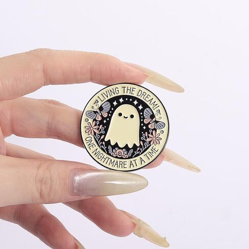 Cute Ghost Enamel Pin Butterfly Flower Round Brooch for Women Men Cartoon Novelty Living the Dream! One Nightmare at a Time Lapel Pins Badge Halloween Bag Jacket Backpack Hat Clothes Accessories in Saudi Arabia