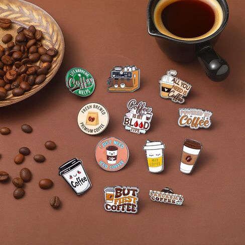 24 Pcs Coffee Theme Brooch Enamel Pin Cute Label Pins for Barista and Coffee Lovers gifts Clothing Decorate in Saudi Arabia