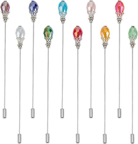 PH PandaHall 10 Colors Hat Pins Glass Beads Lapel Pin 4.8 Inch Long Handle Stick Pin with Crystal Beads Elegant Hair Suit Pins for Women Brooches Tie Hats Scarf Jewelry Accessories in Kuwait