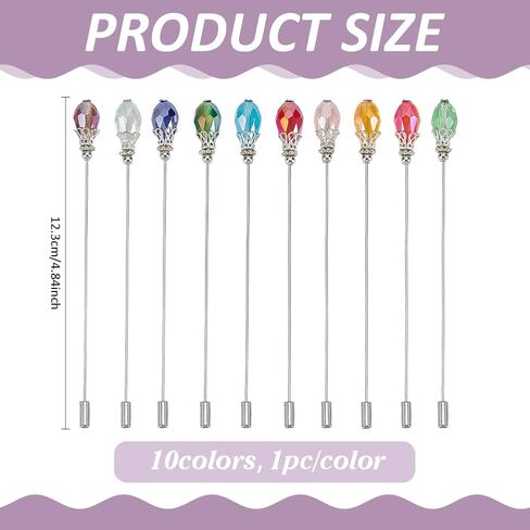 PH PandaHall 10 Colors Hat Pins Glass Beads Lapel Pin 4.8 Inch Long Handle Stick Pin with Crystal Beads Elegant Hair Suit Pins for Women Brooches Tie Hats Scarf Jewelry Accessories in Kuwait