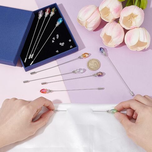 PH PandaHall 10 Colors Hat Pins Glass Beads Lapel Pin 4.8 Inch Long Handle Stick Pin with Crystal Beads Elegant Hair Suit Pins for Women Brooches Tie Hats Scarf Jewelry Accessories in Kuwait