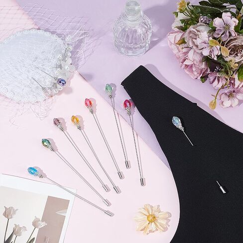 PH PandaHall 10 Colors Hat Pins Glass Beads Lapel Pin 4.8 Inch Long Handle Stick Pin with Crystal Beads Elegant Hair Suit Pins for Women Brooches Tie Hats Scarf Jewelry Accessories in Kuwait