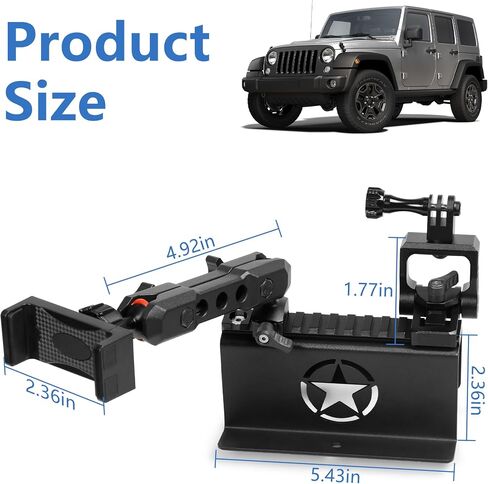 حامل تثبيت للهاتف Dash لـ 2012-2018 Jeep Wrangler JK JKU غير محدود منزلق للسكك الحديدية وملحقات داخلية متوافقة مع كاميرا GoPro Action والهاتف الخلوي in Kuwait