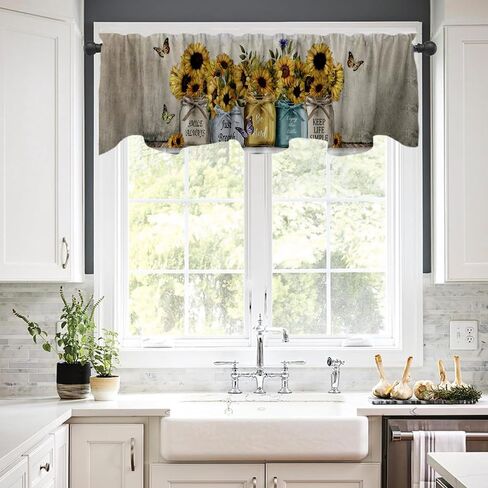 Art Studio 54x18 Inches Black Yellow Sunflower Window Treatment Valance Butterfly Flower Kitchen Blackout Drapes Bathroom Bedroom Living Room Polyester Fabric Curtains Decorations Supplies in Saudi Arabia