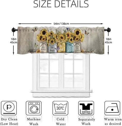 Art Studio 54x18 Inches Black Yellow Sunflower Window Treatment Valance Butterfly Flower Kitchen Blackout Drapes Bathroom Bedroom Living Room Polyester Fabric Curtains Decorations Supplies in Saudi Arabia