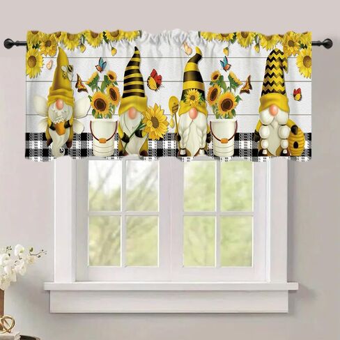 Art Studio 54x18 Inches Black Yellow Sunflower Window Treatment Valance Butterfly Flower Kitchen Blackout Drapes Bathroom Bedroom Living Room Polyester Fabric Curtains Decorations Supplies in Saudi Arabia
