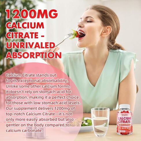 Calcium Citrate Gummies 1200 mg, Calcium Supplement for Women & Men, Ultimate Absorption Calcium Gummies for Bone, Muscle & Immune Support, Strawberry Flavor, 60 Count in Saudi Arabia