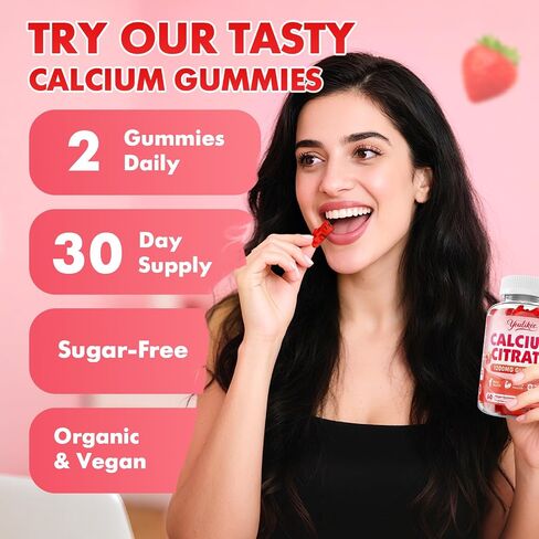 Calcium Citrate Gummies 1200 mg, Calcium Supplement for Women & Men, Ultimate Absorption Calcium Gummies for Bone, Muscle & Immune Support, Strawberry Flavor, 60 Count in Saudi Arabia