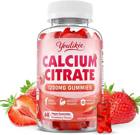 Calcium Citrate Gummies 1200 mg, Calcium Supplement for Women & Men, Ultimate Absorption Calcium Gummies for Bone, Muscle & Immune Support, Strawberry Flavor, 60 Count in Saudi Arabia