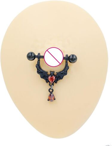 Kokoma 14G Gothic Bat Nipple Rings with Red Crystal Heart for Women CZ Dangling Charm Nipplerings Barbell Nipple Piercings Body Piercing Jewelry for Halloween Costume Party in Saudi Arabia