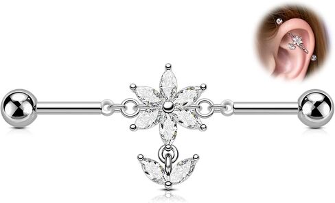 Melighting 14G زهرة ثقب المجوهرات الصناعية، شريط صناعي متدلي من الفولاذ المقاوم للصدأ 316L، 38 مم حلق حلزوني غضروفي، حلقة ثقب الجسم لوتس ماركيز تشيكوسلوفاكيا للنساء in Saudi Arabia