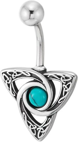 COOLSTEELANDBEYOND Celtic Triangle Turquoise Belly Button Ring Stainless Steel Tribal Navel Barbell Piercing Jewelry in Saudi Arabia