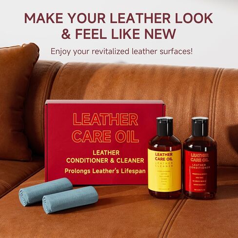 Leather Cleaner and Conditioner, Interior Car Cleaner Conditioner Kit with 2 Cloths for Car Couch Home Furniture Leather Care Repair, Help Prevent Cracking Fading and Restore with a Honey Rich Shine in Saudi Arabia