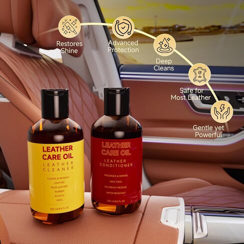 Leather Cleaner and Conditioner, Interior Car Cleaner Conditioner Kit with 2 Cloths for Car Couch Home Furniture Leather Care Repair, Help Prevent Cracking Fading and Restore with a Honey Rich Shine in Saudi Arabia
