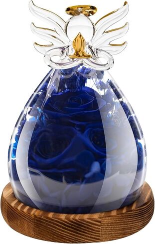 Gift for Women Preserved Flowers Eternal Rose in Glass Angel Forever Flowers Real Red Roses with LED Lights in Mother's Day Birthday Christmas Wedding Ceremony in Saudi Arabia