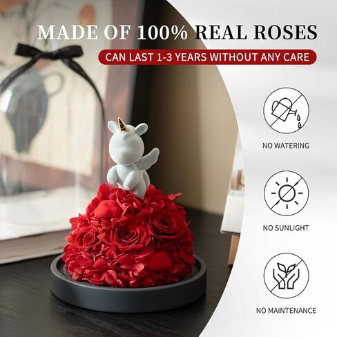 SEEROSE Preserved Rose with Cupid Bear in Glass Dome, Eternal Real Rose Romantic Gift for Her, Women, Mom, Wife, Girlfriend, Valentine’s Day, Mother’s Day, Christmas, Birthday (Cupid Bear, Red) in Saudi Arabia