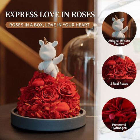 SEEROSE Preserved Rose with Cupid Bear in Glass Dome, Eternal Real Rose Romantic Gift for Her, Women, Mom, Wife, Girlfriend, Valentine’s Day, Mother’s Day, Christmas, Birthday (Cupid Bear, Red) in Saudi Arabia
