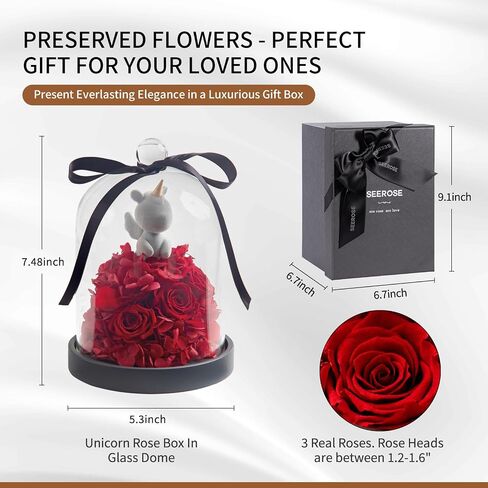 SEEROSE Preserved Rose with Cupid Bear in Glass Dome, Eternal Real Rose Romantic Gift for Her, Women, Mom, Wife, Girlfriend, Valentine’s Day, Mother’s Day, Christmas, Birthday (Cupid Bear, Red) in Saudi Arabia