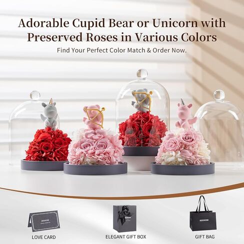 SEEROSE Preserved Rose with Cupid Bear in Glass Dome, Eternal Real Rose Romantic Gift for Her, Women, Mom, Wife, Girlfriend, Valentine’s Day, Mother’s Day, Christmas, Birthday (Cupid Bear, Red) in Saudi Arabia