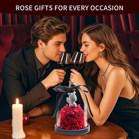 SEEROSE Preserved Rose with Cupid Bear in Glass Dome, Eternal Real Rose Romantic Gift for Her, Women, Mom, Wife, Girlfriend, Valentine’s Day, Mother’s Day, Christmas, Birthday (Cupid Bear, Red) in Saudi Arabia
