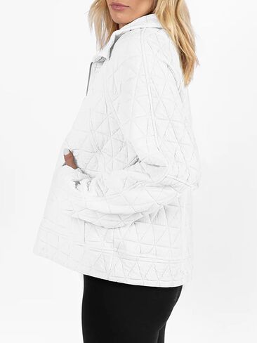Womens Long Sleeve Quarter Zip Pullover Quilted Sweatshirt Casual Loose V Neck Collared Thumb Hole Tops with Pockets in Saudi Arabia