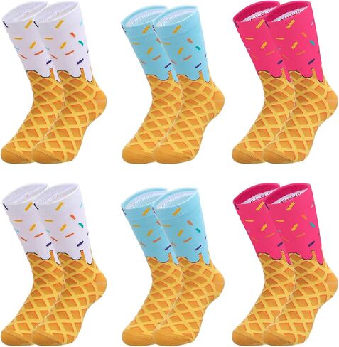 Shihanee 6 Pairs Ice Cream Socks for Youth Teen Funny Sports Baseball Gift Boys Kids Girls Athletic Crew Sock for 8-12 Kids Christmas Gift Party Favors in Saudi Arabia