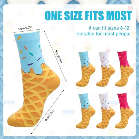 Shihanee 6 Pairs Ice Cream Socks for Youth Teen Funny Sports Baseball Gift Boys Kids Girls Athletic Crew Sock for 8-12 Kids Christmas Gift Party Favors in Saudi Arabia