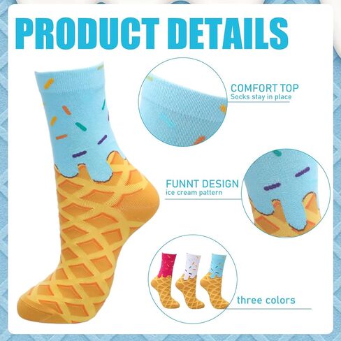 Shihanee 6 Pairs Ice Cream Socks for Youth Teen Funny Sports Baseball Gift Boys Kids Girls Athletic Crew Sock for 8-12 Kids Christmas Gift Party Favors in Saudi Arabia