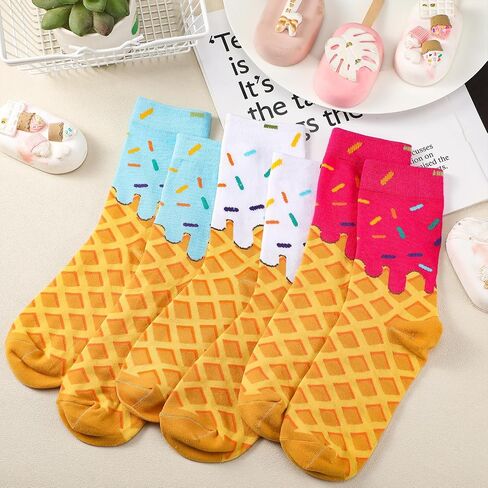 Shihanee 6 Pairs Ice Cream Socks for Youth Teen Funny Sports Baseball Gift Boys Kids Girls Athletic Crew Sock for 8-12 Kids Christmas Gift Party Favors in Saudi Arabia