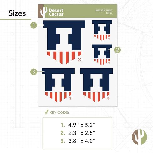 Desert Cactus University of Illinois Stickers Fighting Illini U of I Vinyl Decals Laptop Water Bottle Car Scrapbook 11.42x8.94 Sheet T3 (Type 3-1) in Saudi Arabia