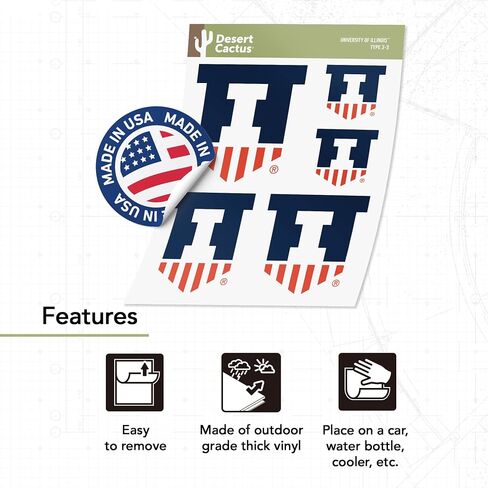 Desert Cactus University of Illinois Stickers Fighting Illini U of I Vinyl Decals Laptop Water Bottle Car Scrapbook 11.42x8.94 Sheet T3 (Type 3-1) in Saudi Arabia