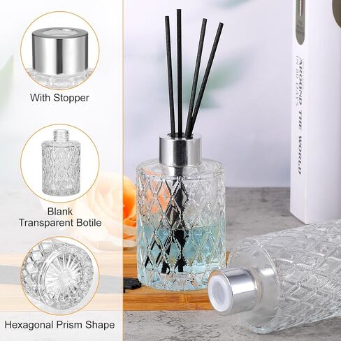 4 Set Empty Reed Diffuser Bottle Set with Stick, 150ml Refillable Patterned Glass Vase with Black Rattan Reed & Cap for DIY Essential Oil, Home Fragrance, Bulk,Silver in Saudi Arabia