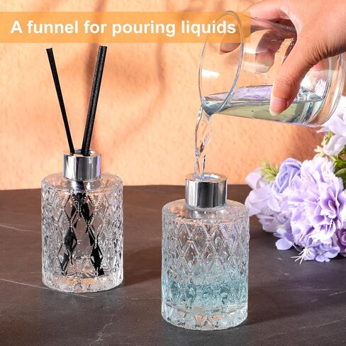 4 Set Empty Reed Diffuser Bottle Set with Stick, 150ml Refillable Patterned Glass Vase with Black Rattan Reed & Cap for DIY Essential Oil, Home Fragrance, Bulk,Silver in Saudi Arabia