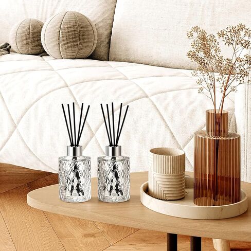 4 Set Empty Reed Diffuser Bottle Set with Stick, 150ml Refillable Patterned Glass Vase with Black Rattan Reed & Cap for DIY Essential Oil, Home Fragrance, Bulk,Silver in Saudi Arabia