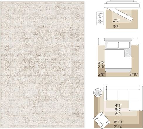 Fmfunctex 2x6 Hallway Runner Rug Beige Vintage Neutral Washable Distressed Non Slip Low Pile Traditional Indoor Carpet Soft Retro Entryway Rug for Kitchen Living Room Bedroom Bathroom Laundry Entrance in Saudi Arabia