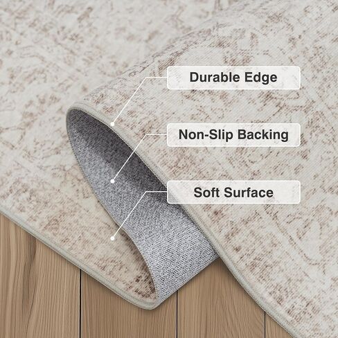 Fmfunctex 2x6 Hallway Runner Rug Beige Vintage Neutral Washable Distressed Non Slip Low Pile Traditional Indoor Carpet Soft Retro Entryway Rug for Kitchen Living Room Bedroom Bathroom Laundry Entrance in Saudi Arabia