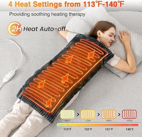 وسادة تسخين مرجحة للتدليك الحراري لتخفيف آلام الظهر، وسادة تسخين كهربائية مرجحة مع اهتزازات تدليك 12 بوصة × 24 بوصة 3.7 رطل خرزات غير سامة خالية من مادة BPA، 4 إعدادات للحرارة، 4 أوضاع للتدليك، إيقاف تلقائي لمدة ساعتين in Kuwait