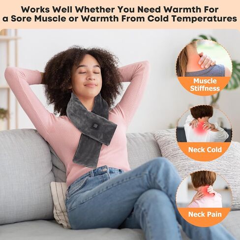 Neck Heating Pad Cordless, Rechargeable Heated Scarf with 5000mAh Power Bank, Portable Neck Warmer with 3 Heating Levels, Heating Pad for Neck Pain Relief and Stiffness, Christmas Gift, Grey in Saudi Arabia