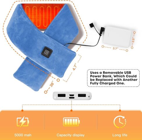 وسادة تدفئة للرقبة لاسلكية، وشاح تسخين قابل لإعادة الشحن مع بنك طاقة 5000 مللي أمبير في الساعة، جهاز تدفئة الرقبة المحمول مع 3 مستويات للتدفئة، وسادة تدفئة لتخفيف آلام الرقبة وتصلبها، هدية عيد الميلاد، رمادي in Kuwait