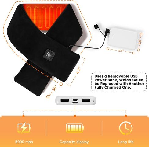 Neck Heating Pad Cordless, Rechargeable Heated Scarf with 5000mAh Power Bank, Portable Neck Warmer with 3 Heating Levels, Heating Pad for Neck Pain Relief and Stiffness, Christmas Gift, Grey in Kuwait
